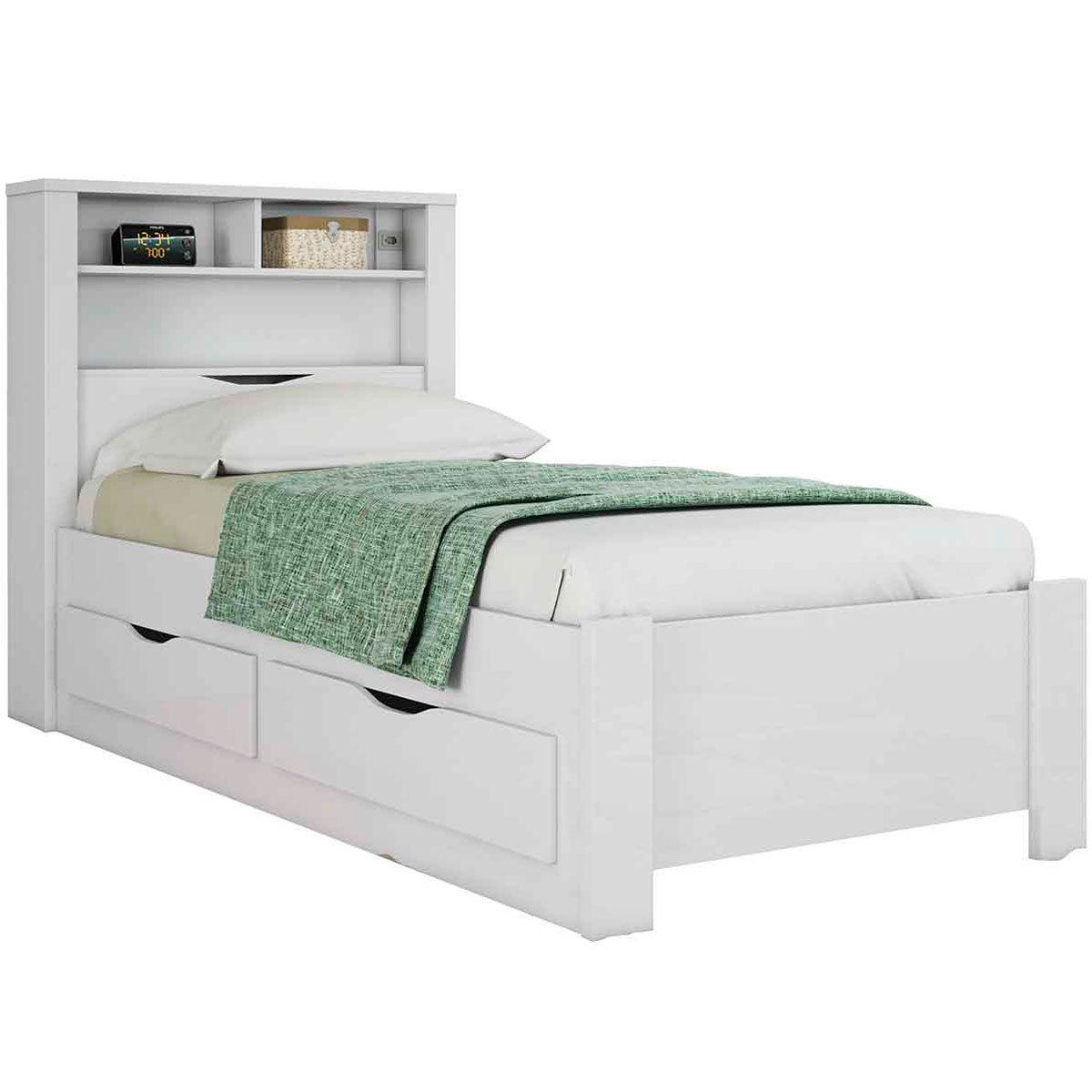 Cama Solteiro Infinity com Baú e 2 Gavetas Branco