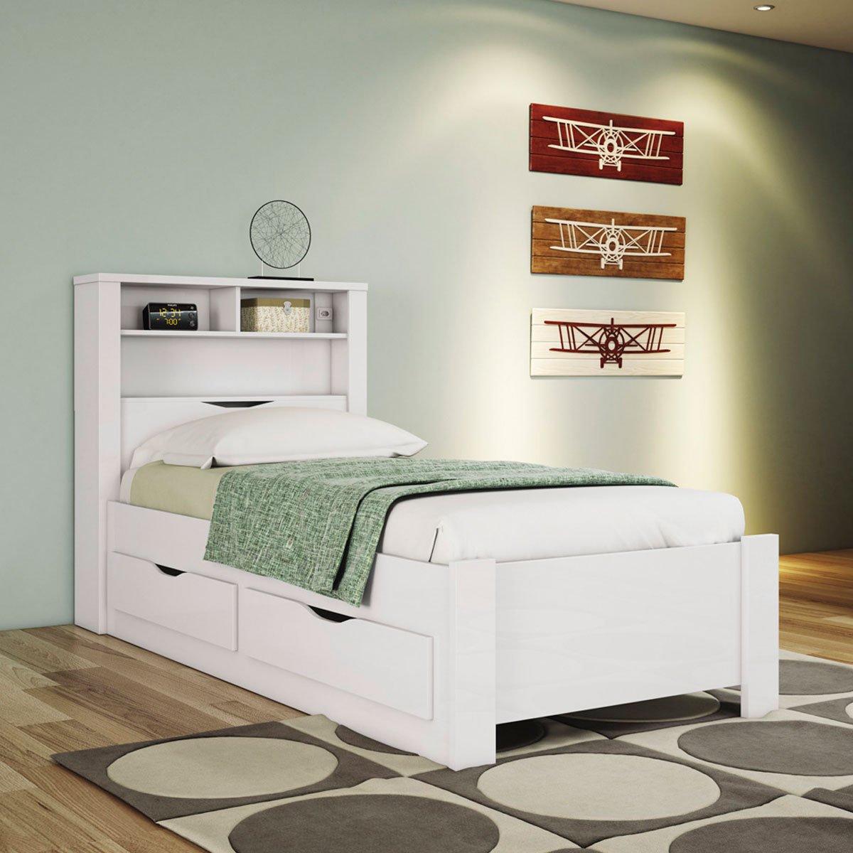 Cama Solteiro Infinity com Baú e 2 Gavetas Branco