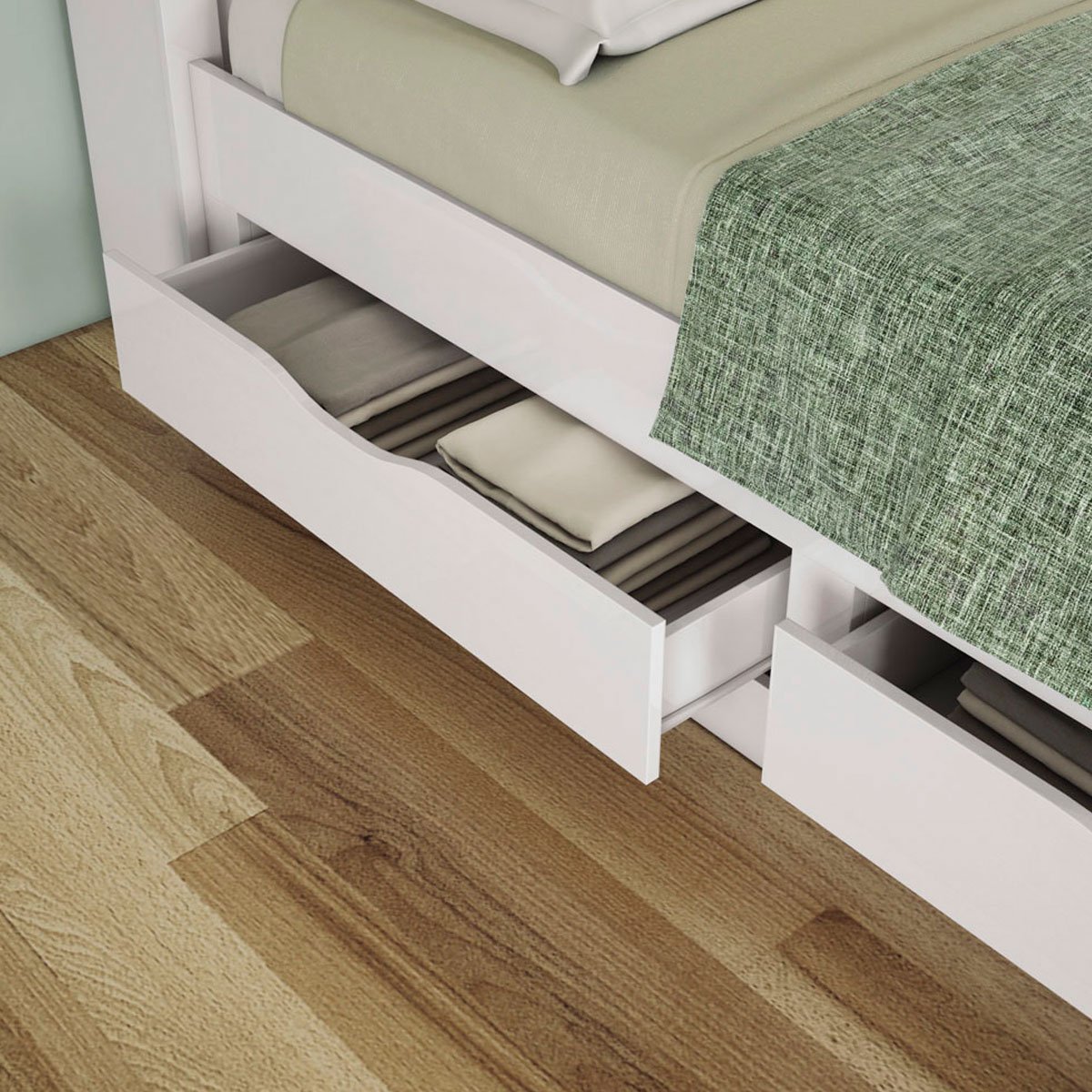 Cama Solteiro Infinity com Baú e 2 Gavetas Branco