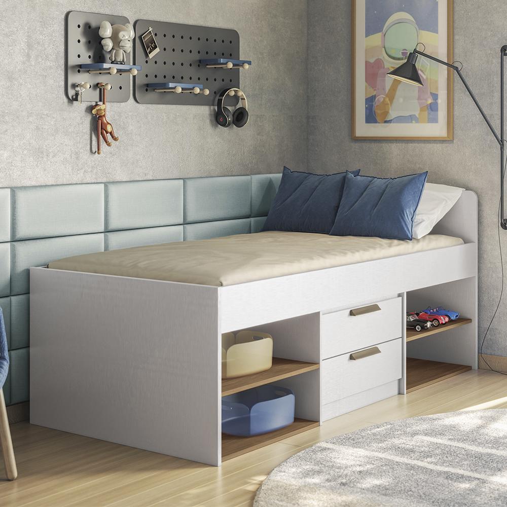 Cama Solteiro New Conect 2 Gavetas Branco/Jatobá - Santos Andirá 