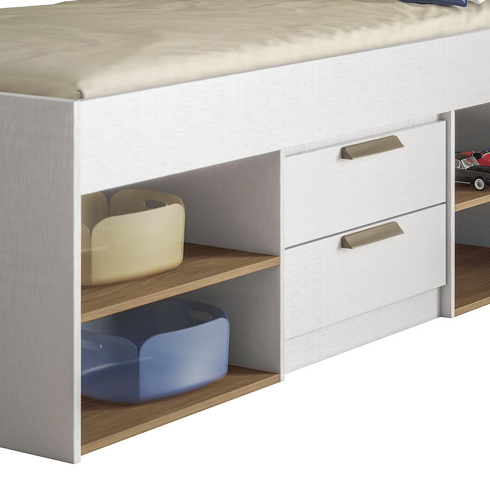 Cama Solteiro New Conect 2 Gavetas Branco/Jatobá - Santos Andirá 