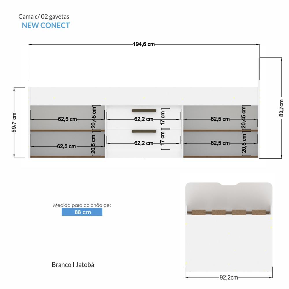 Cama Solteiro New Conect 2 Gavetas Branco/Jatobá - Santos Andirá 