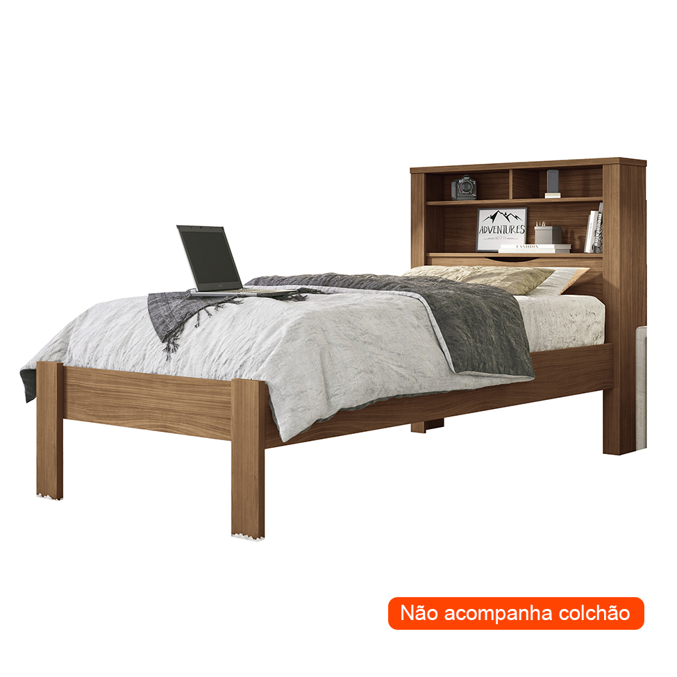 Cama Solteiro com Baú Invicta Jatobá