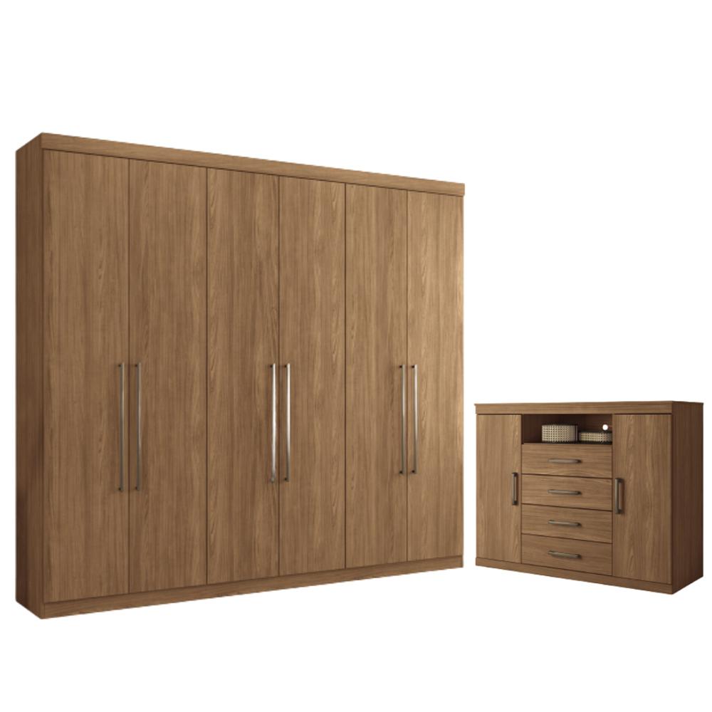 Conjunto Guarda Roupa 6 Portas e Cômoda Seattle Jatobá
