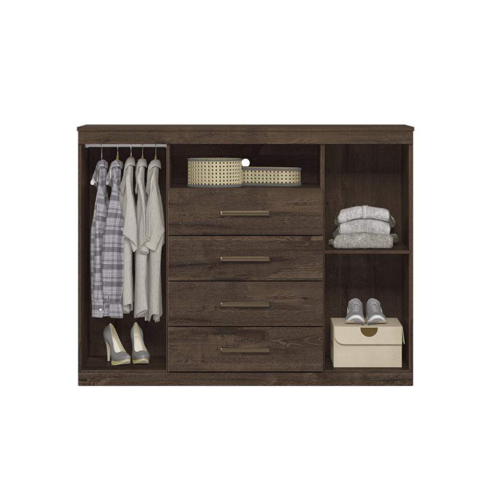 Conjunto Guarda Roupa Com Espelho e Cômoda Aloy Ébano