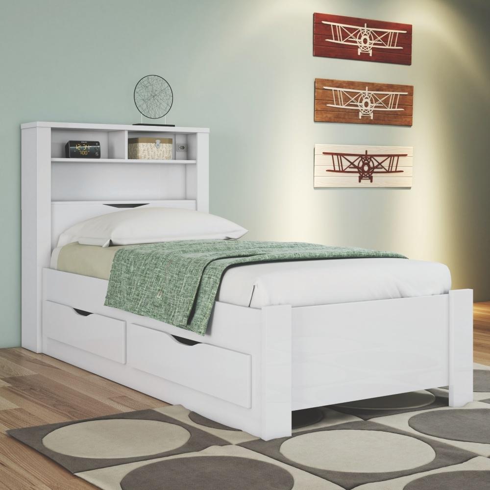 Conjunto Guarda Roupa e Cama com Gavetas Moon Branco