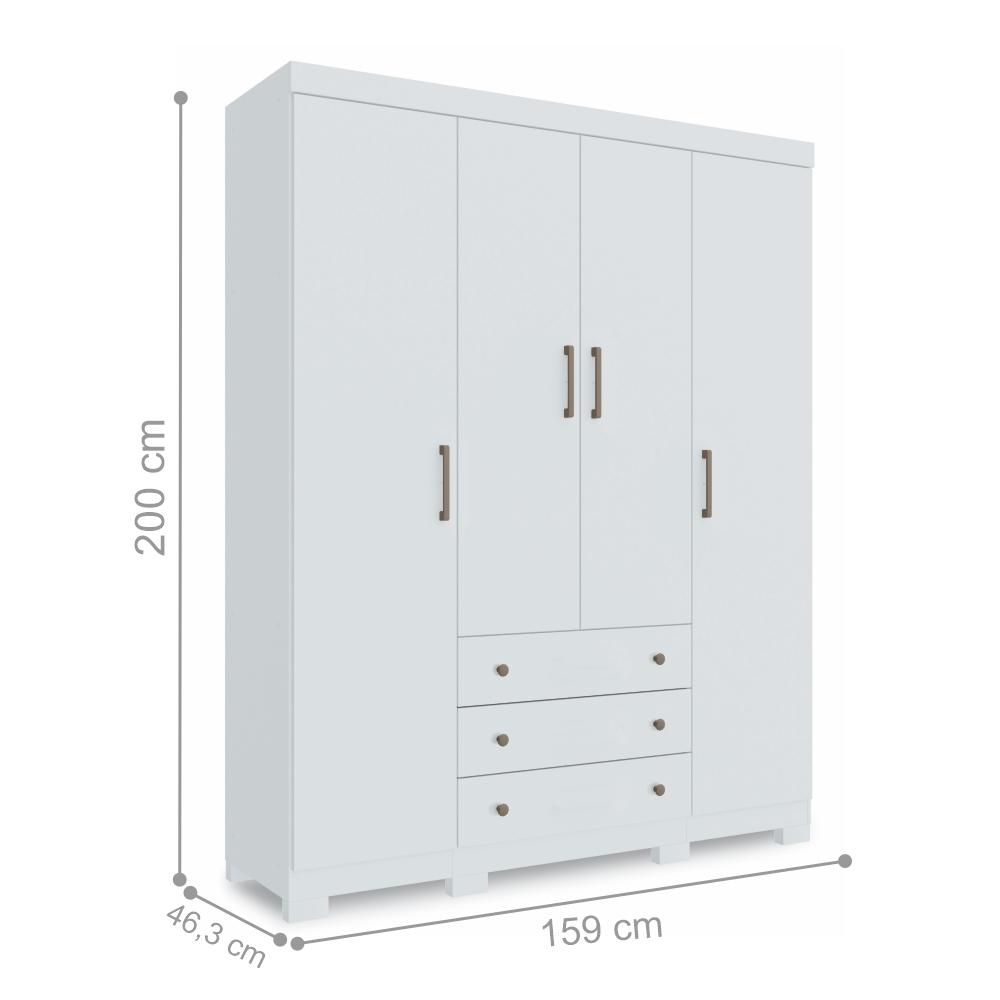 Conjunto Guarda Roupa e Cama com Gavetas Moon Branco