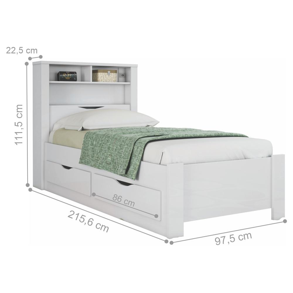Conjunto Guarda Roupa e Cama com Gavetas Moon Branco