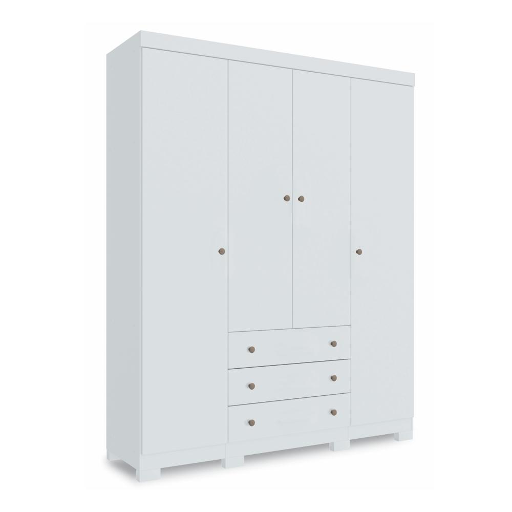 Conjunto Guarda Roupa e Cama com Gavetas Moon Branco