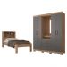 Conjunto Guarda Roupas 4 Portas e Cama Solteiro Palau Atacama Grafite