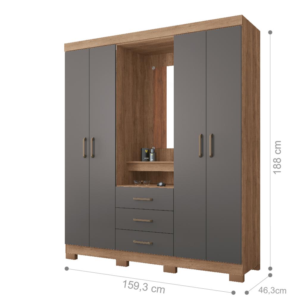 Conjunto Guarda Roupas 4 Portas e Cama Solteiro Palau Atacama Grafite