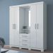 Conjunto Guarda Roupas 4 Portas e Cama Solteiro Palau Branco