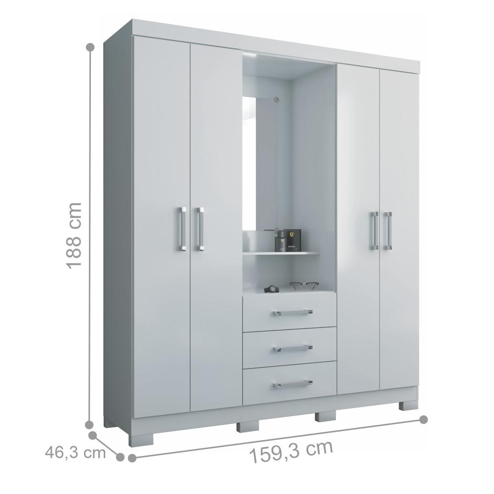 Conjunto Guarda Roupas 4 Portas e Cama Solteiro Palau Branco