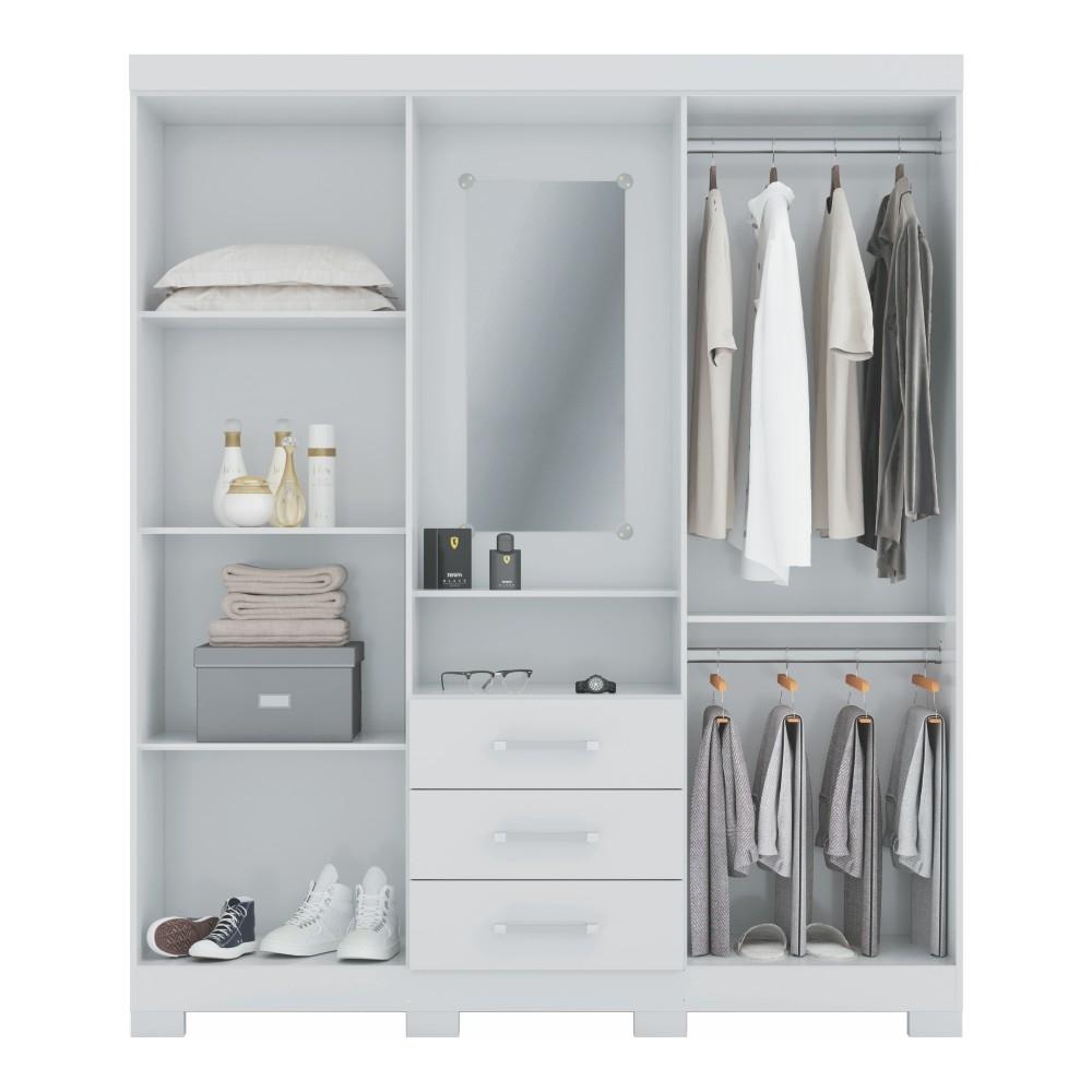 Conjunto Guarda Roupas 4 Portas e Cama Solteiro Palau Branco