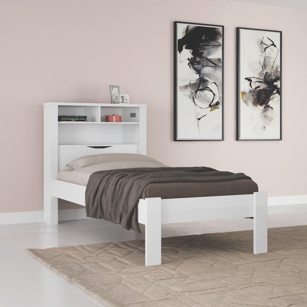 Conjunto Guarda Roupas 4 Portas e Cama Solteiro Palau Branco