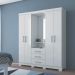 Conjunto Guarda Roupas 4 Portas e Cama Solteiro Palau Branco