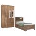 Conjunto Guarda Roupas Com Espelho 4 Portas e Cama com Gavetas Maia Atacama