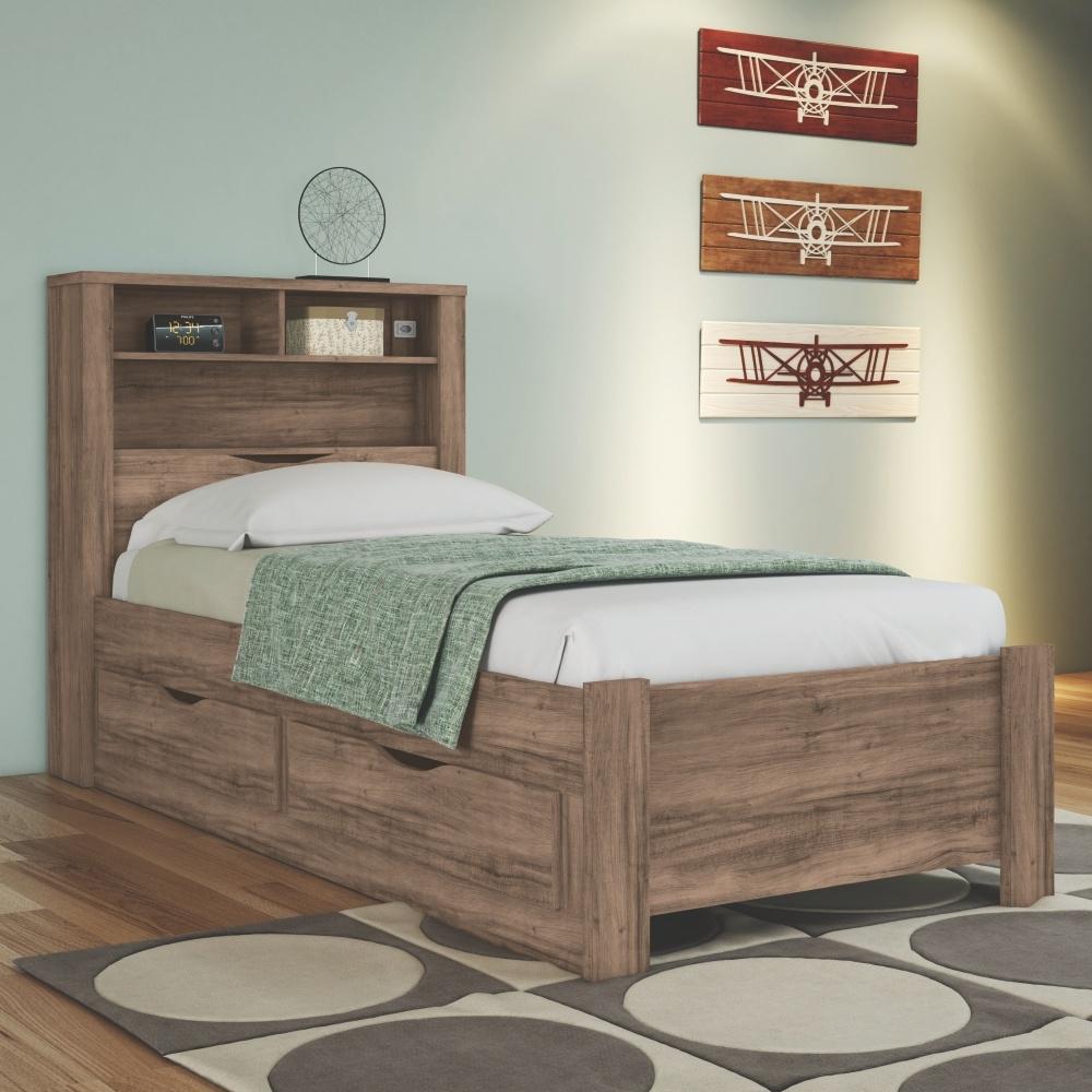 Conjunto Guarda Roupas Com Espelho 4 Portas e Cama com Gavetas Maia Atacama