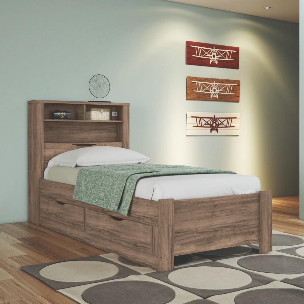 Conjunto Guarda Roupas Com Espelho 4 Portas e Cama com Gavetas Maia Atacama