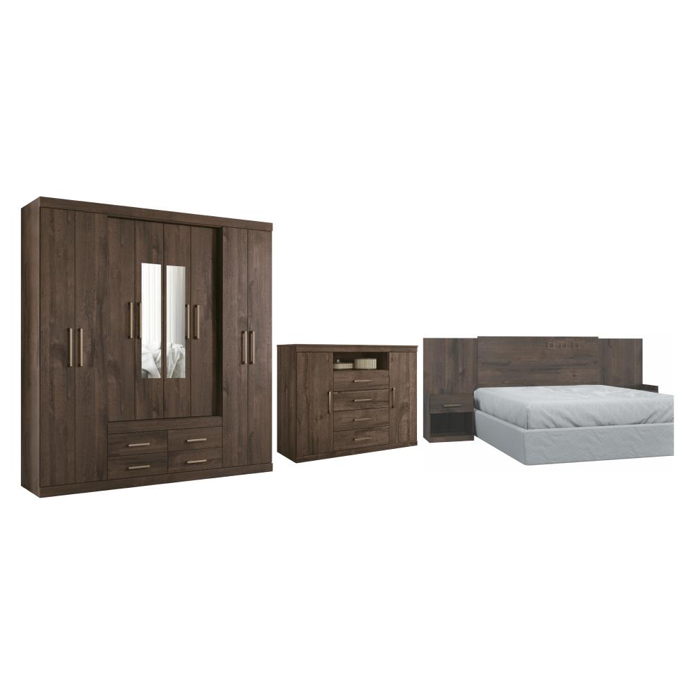 Conjunto Quarto de Casal Completo Com Espelho Aloy Ébano
