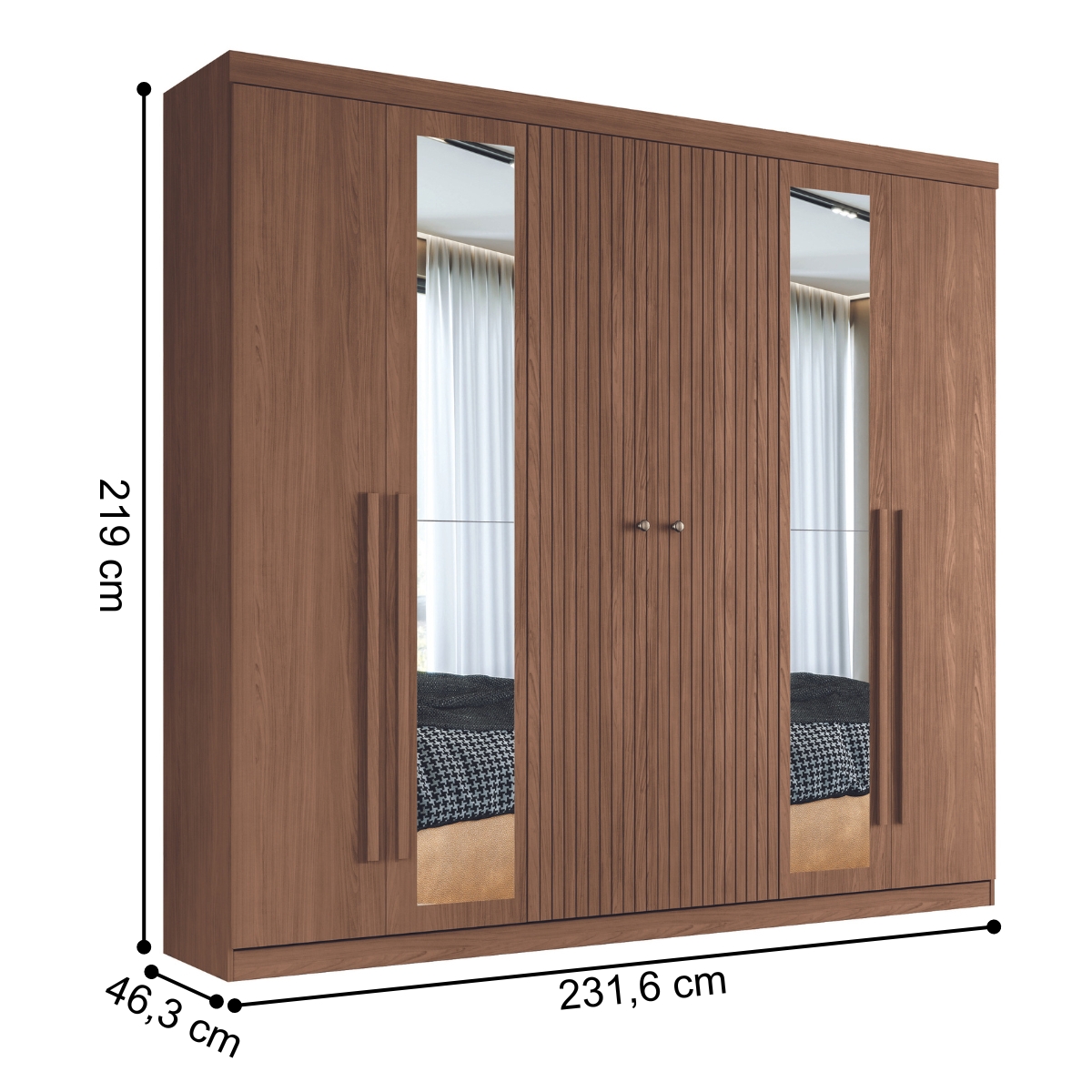 Guarda Roupa 6 Portas Casal Com Espelho Lagos Jatobá