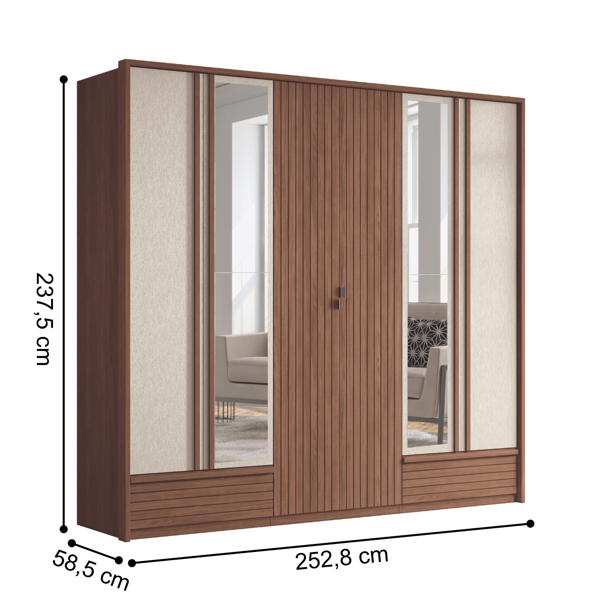 Guarda Roupa 6 Portas Ripado Com Espelho Atlanta Areia