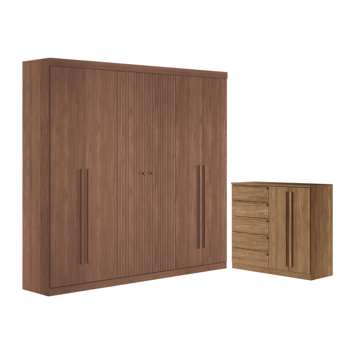Guarda Roupa 6 Portas e Cômoda 5 Gavetas Jade Jatobá