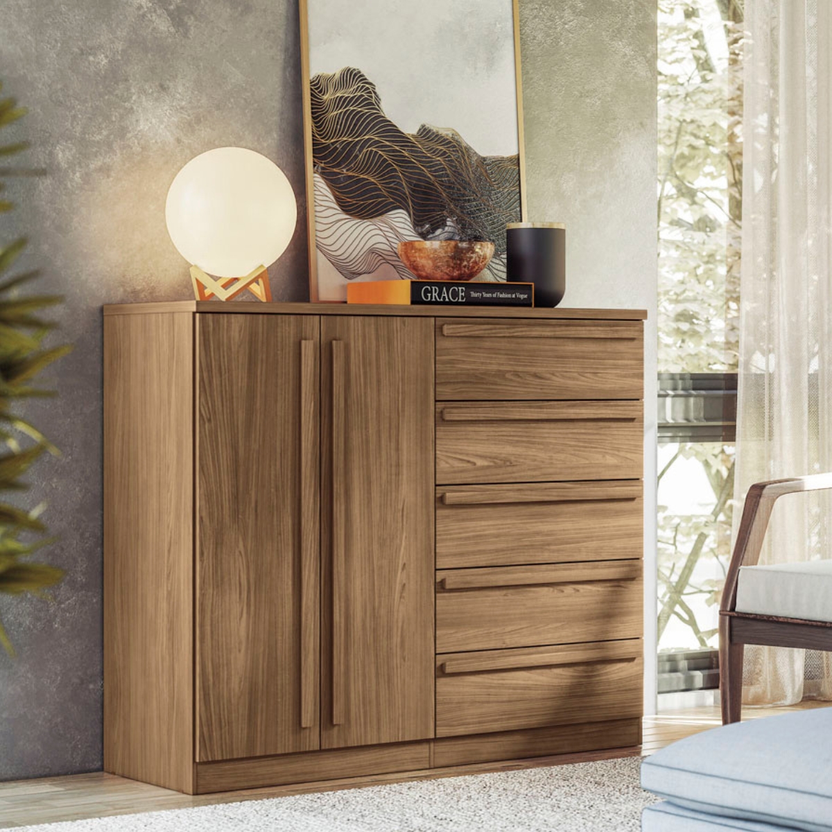 Guarda Roupa 6 Portas e Cômoda 5 Gavetas Jade Jatobá