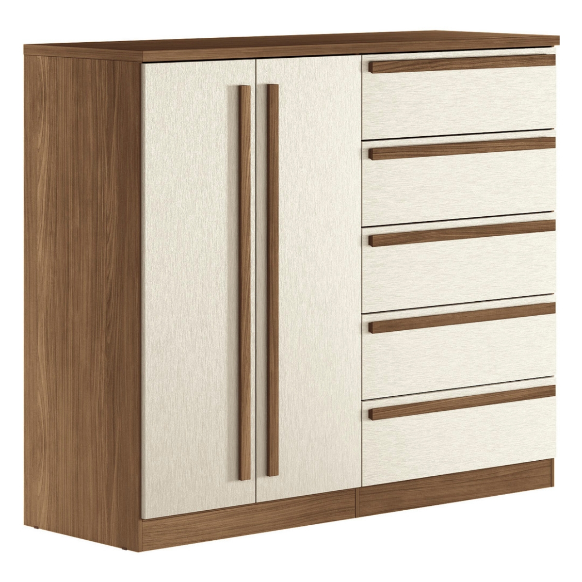 Guarda Roupa 6 Portas e Cômoda 5 Gavetas Jade Jatobá Areia