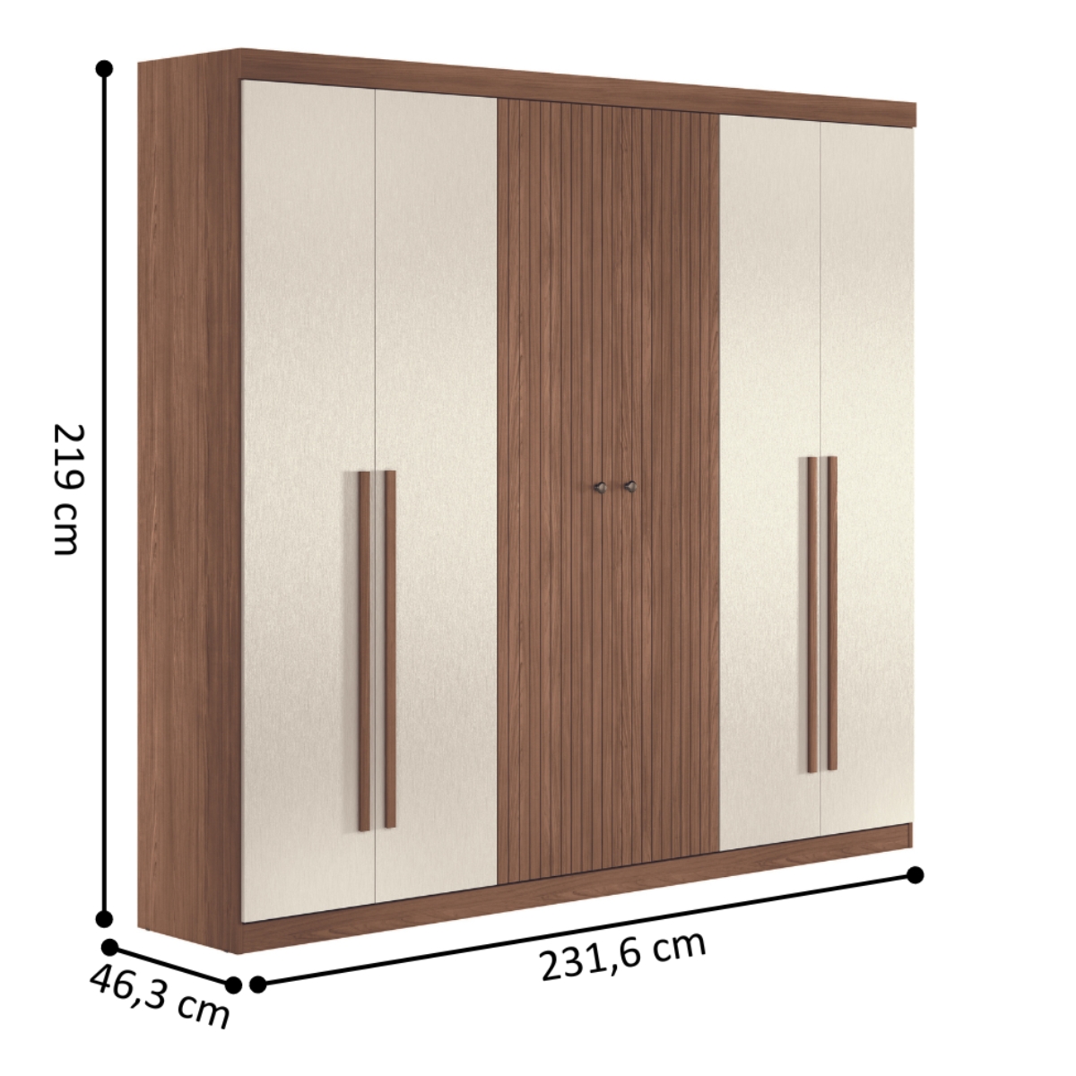 Guarda Roupa 6 Portas e Cômoda 5 Gavetas Jade Jatobá Areia