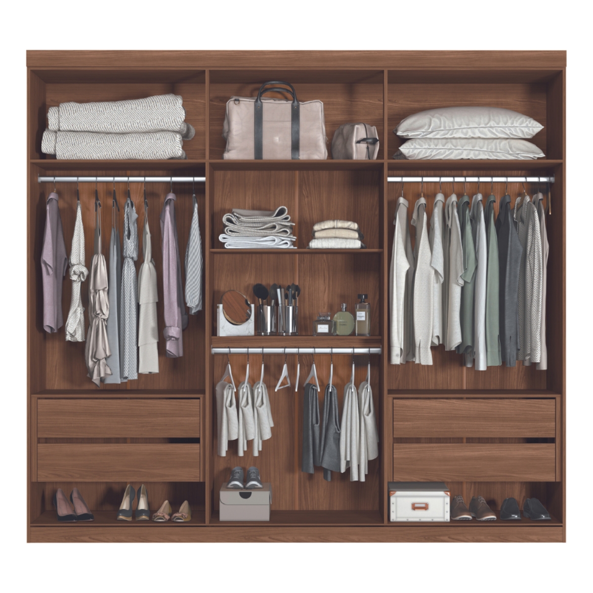 Guarda Roupa 6 Portas e Cômoda 5 Gavetas Jade Jatobá Areia