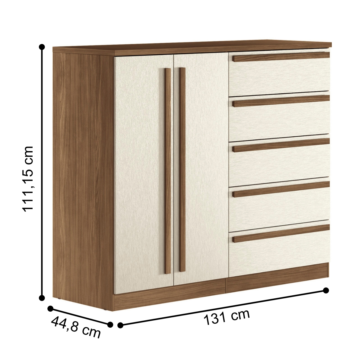 Guarda Roupa 6 Portas e Cômoda 5 Gavetas Jade Jatobá Areia
