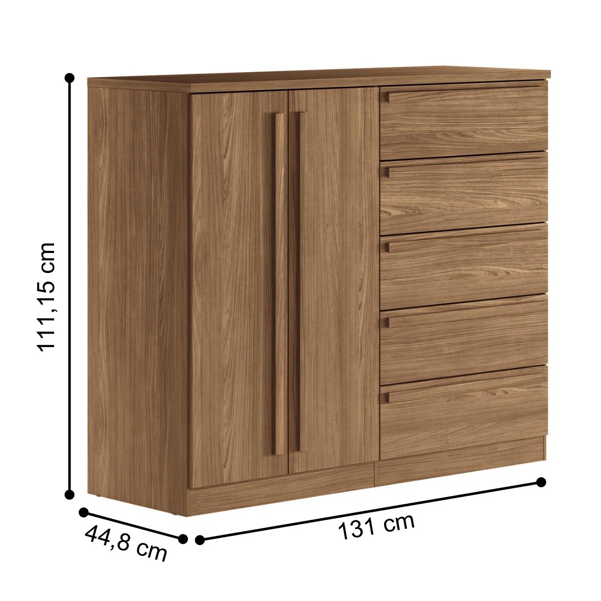 Guarda Roupa Casal 2 Portas e Cômoda 5 Gavetas Paris Jatobá