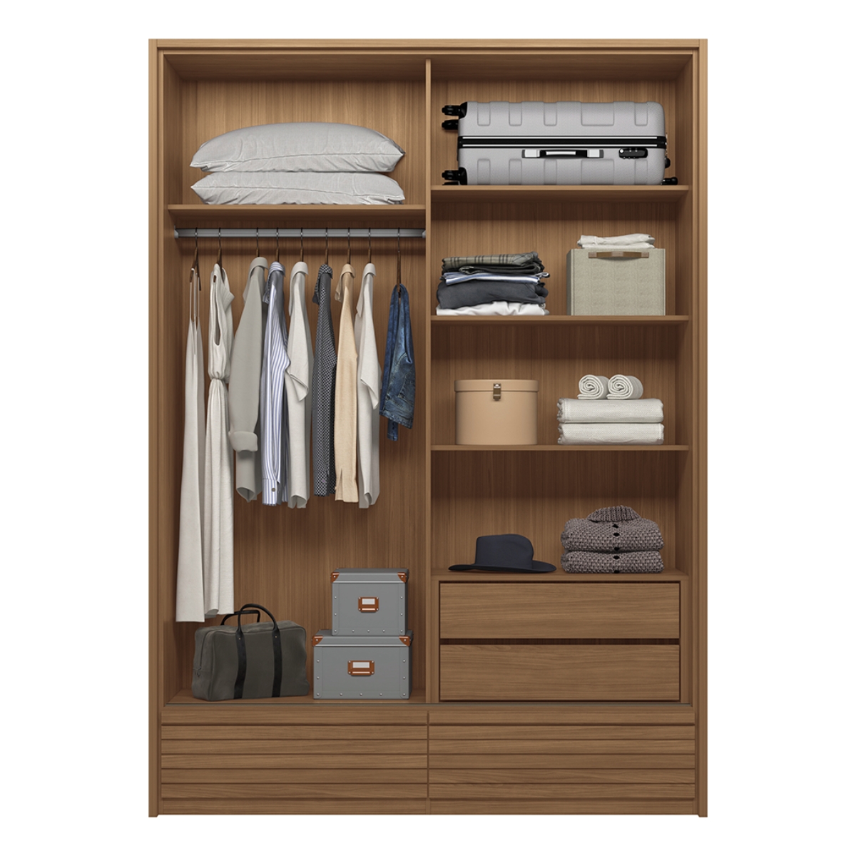 Guarda Roupa Casal 2 Portas e Cômoda 5 Gavetas Paris Jatobá