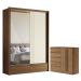 Guarda Roupa Casal 2 Portas e Cômoda 5 Gavetas Paris Jatobá