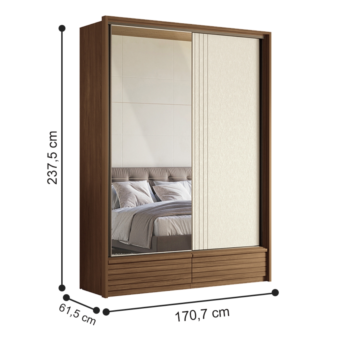 Guarda Roupa Casal 2 Portas e Cômoda 5 Gavetas Paris Jatobá