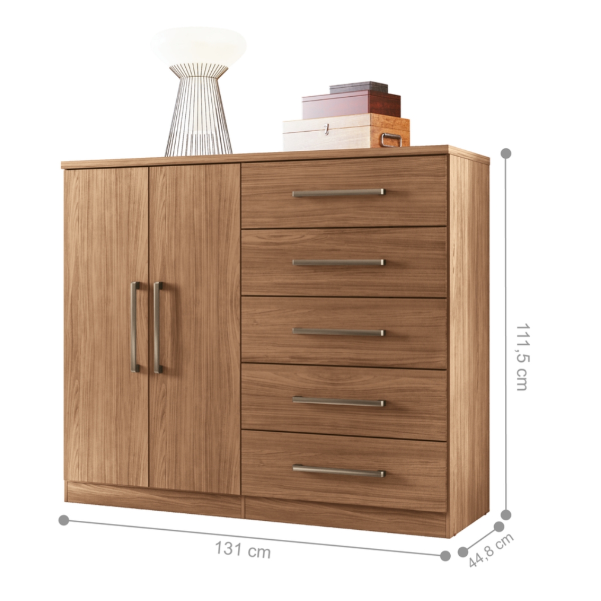 Guarda Roupa Casal 3 Portas e Cômoda 5 Gavetas Paris Jatobá