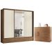 Guarda Roupa Casal 3 Portas e Cômoda 5 Gavetas Paris Jatobá