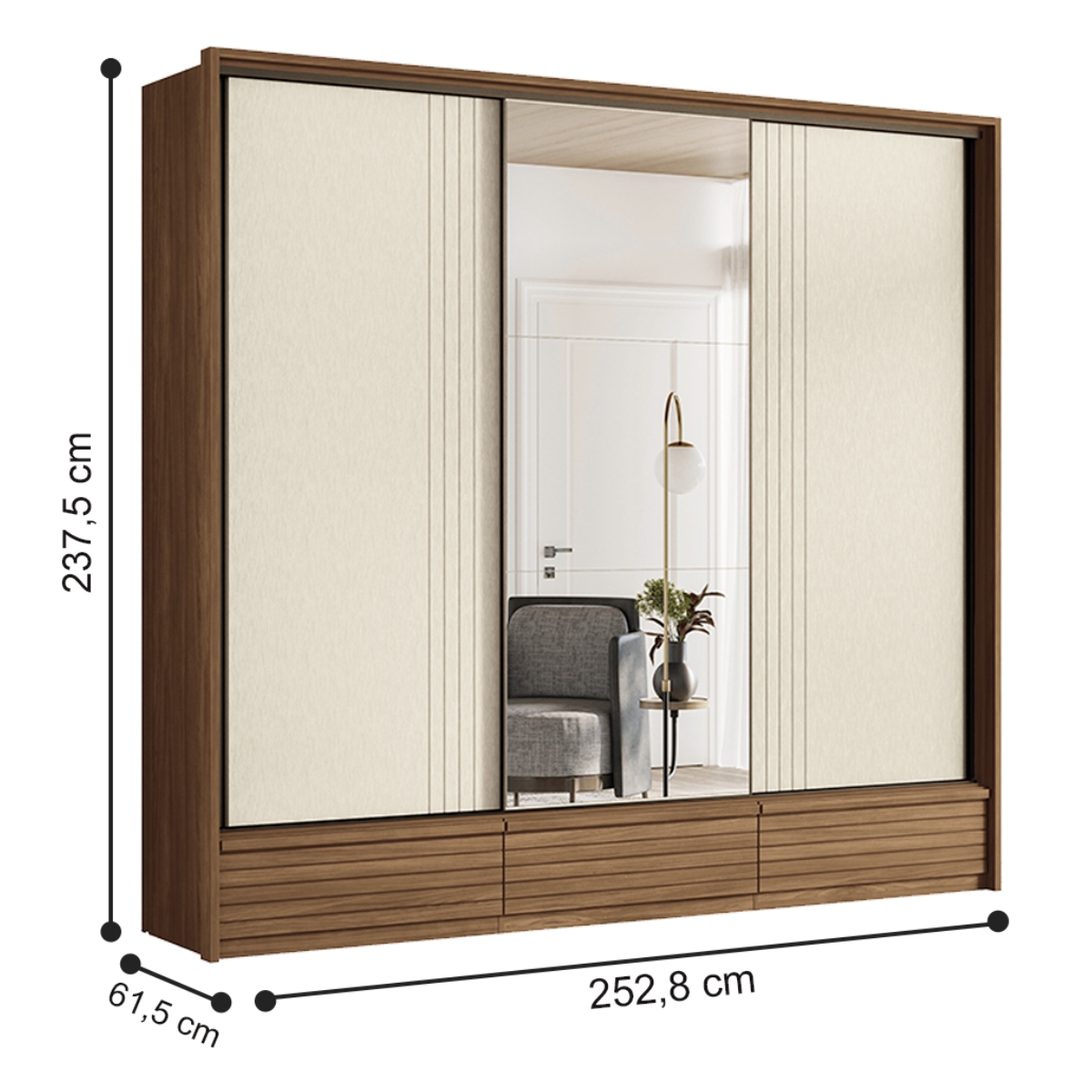 Guarda Roupa Casal 3 Portas e Cômoda 5 Gavetas Paris Jatobá