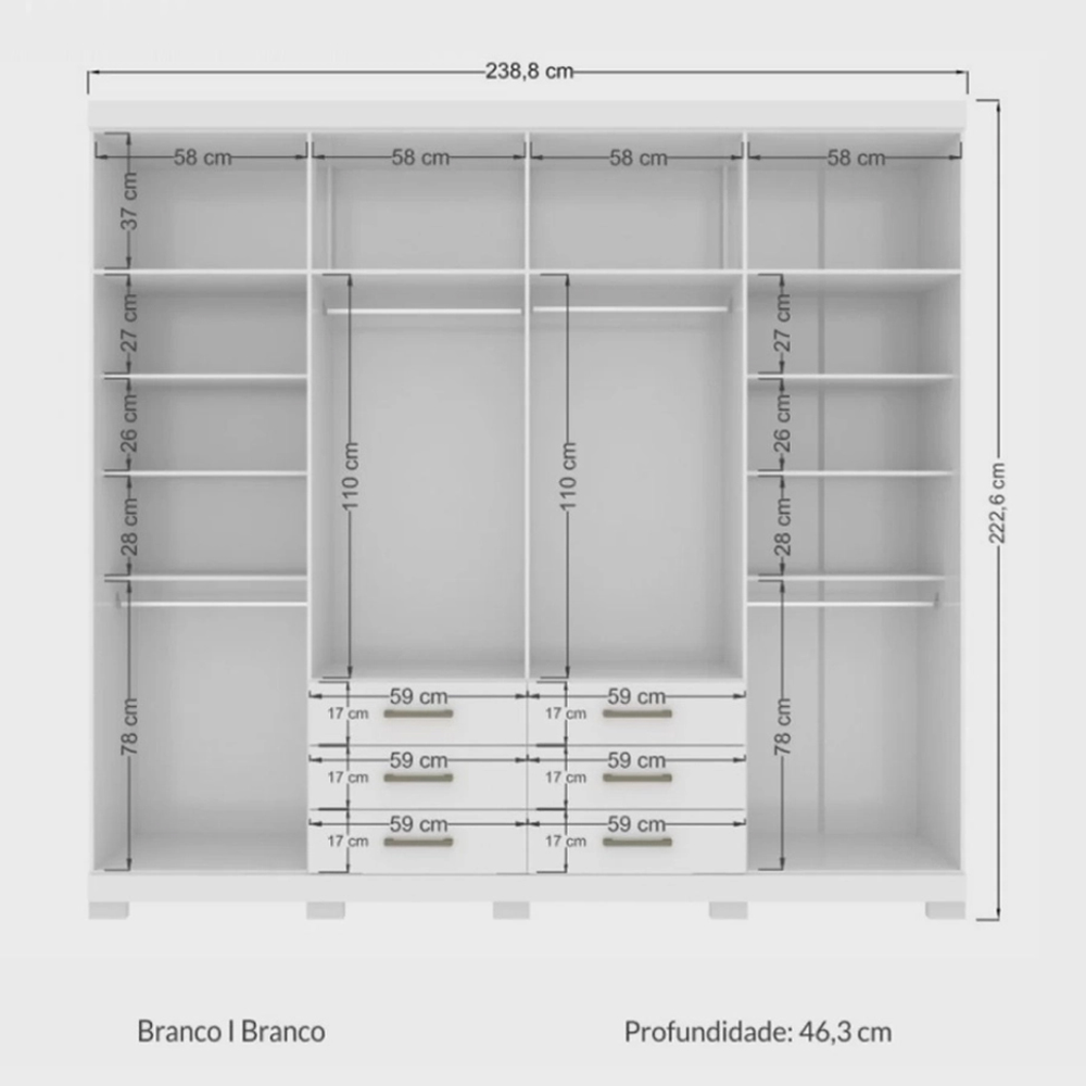 Guarda Roupa Casal 8 Portas 4 Gavetas Nápoles 8.4 Branco - Santos Andirá