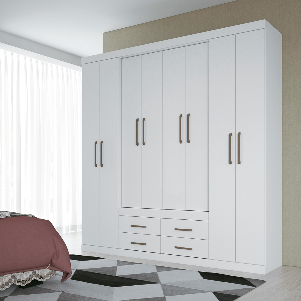 Guarda Roupa Casal 8 Portas 4 Gavetas Nápoles Branco - Santos Andirá