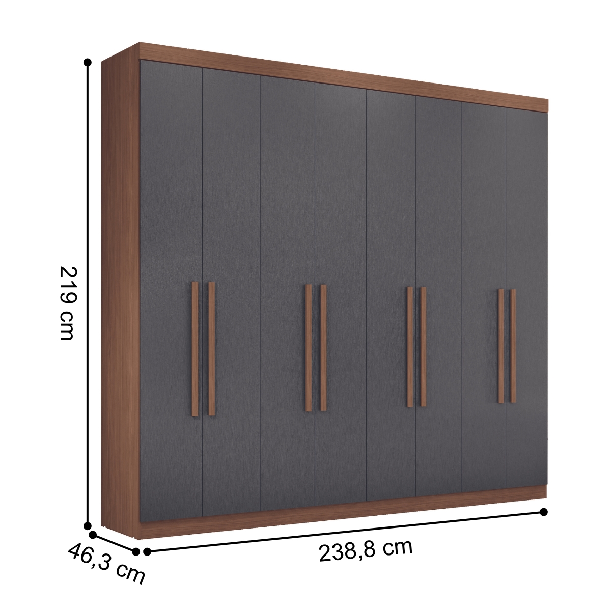 Guarda Roupa Casal 8 Portas 4 Gavetas Paris Jatobá Grafite