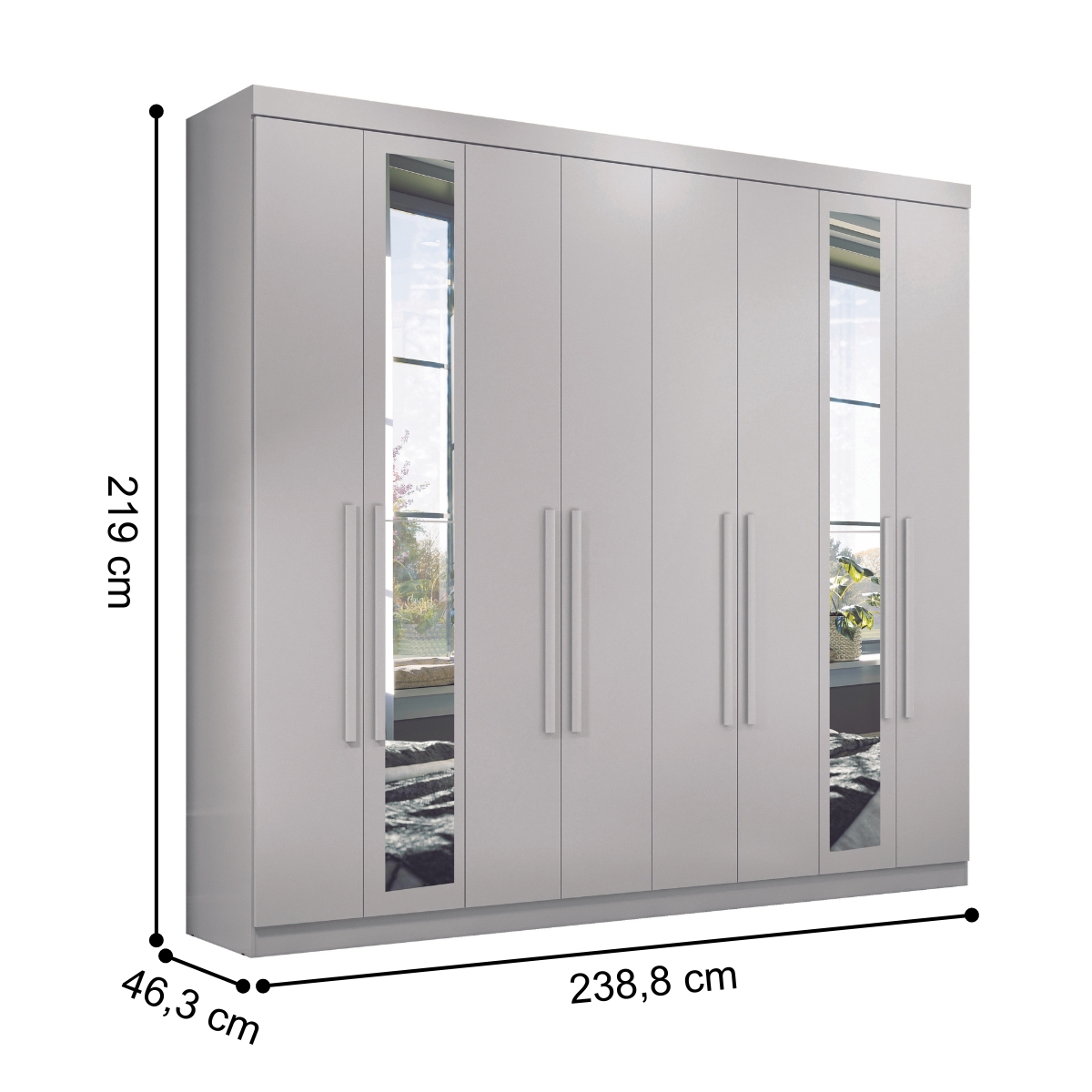 Guarda Roupa Casal Com Espelho 8 Portas Girona Branco