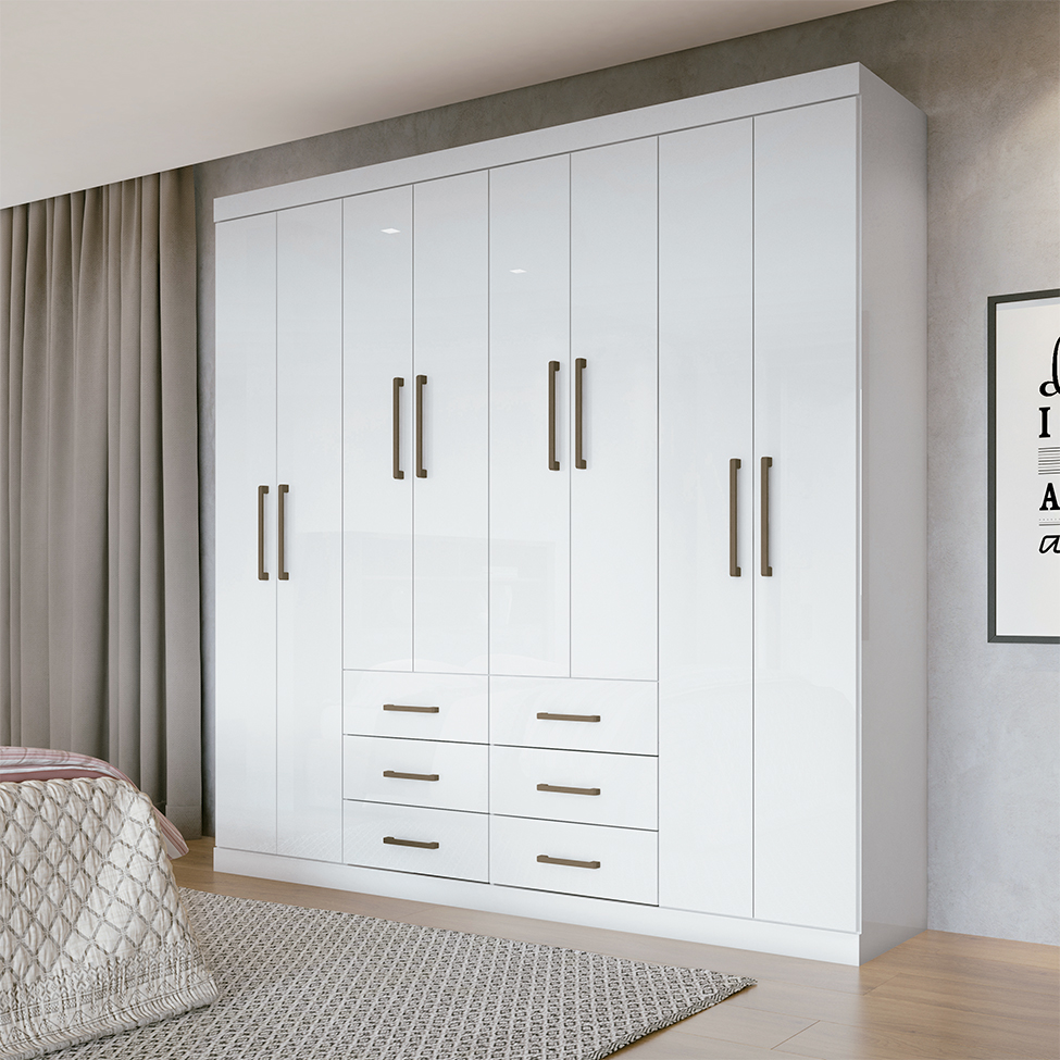 Guarda-Roupa Casal Liverpool 8 Portas 6 Gavetas Branco