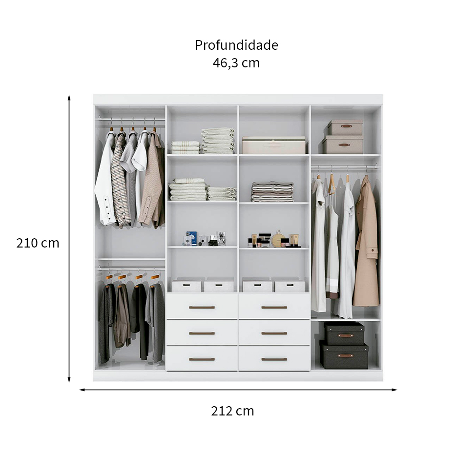 Guarda-Roupa Casal Liverpool 8 Portas 6 Gavetas Branco