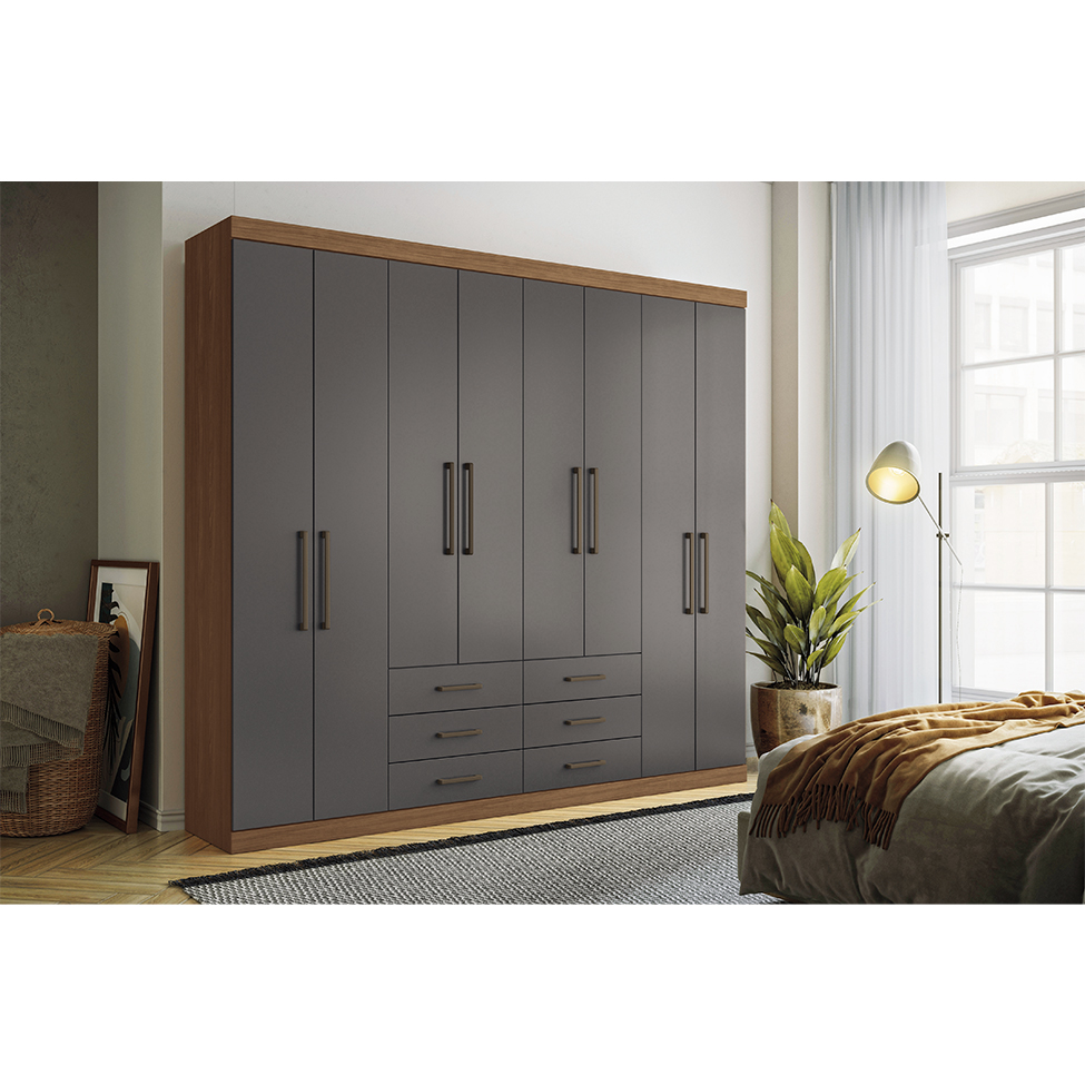 Guarda-Roupa Casal Master 8 Portas 6 Gavetas Jatobá e Grafite
