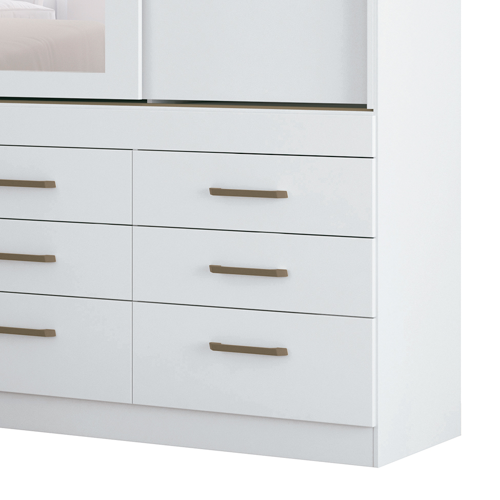 Guarda-Roupa Casal com Espelho Click 3 Portas 9 Gavetas Branco