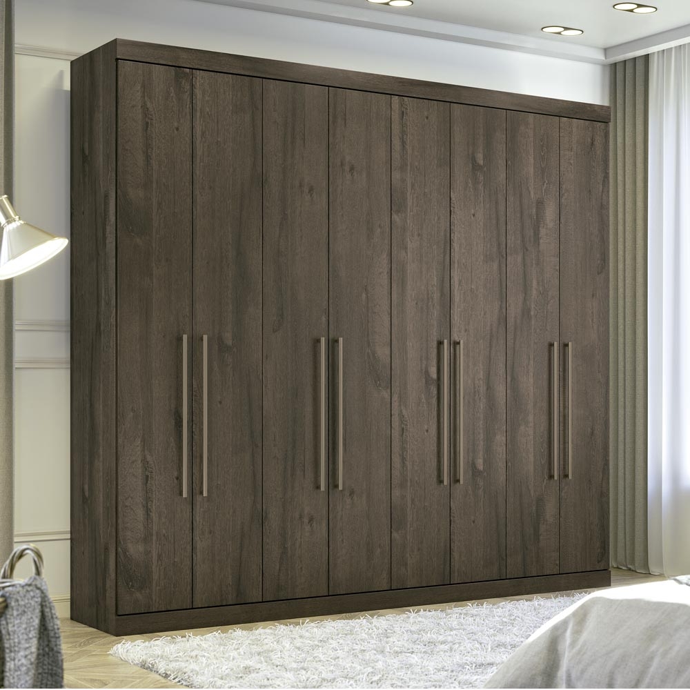 Guarda Roupa Roupeiro de Casal Marrom Ébano Grande Espaçoso com 8 Portas 4 Gavetas Luxuoso Vip