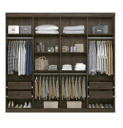 Guarda Roupa Roupeiro de Casal Marrom Ébano Grande Espaçoso com 8 Portas 4 Gavetas Luxuoso Vip