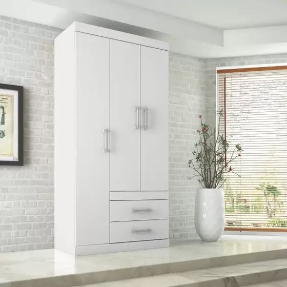 Guarda Roupa Roupeiro de Solteiro Branco Compacto Com 3 Portas 2 Gaveta Luxo Apartamento AP Star 1,83x0,90
